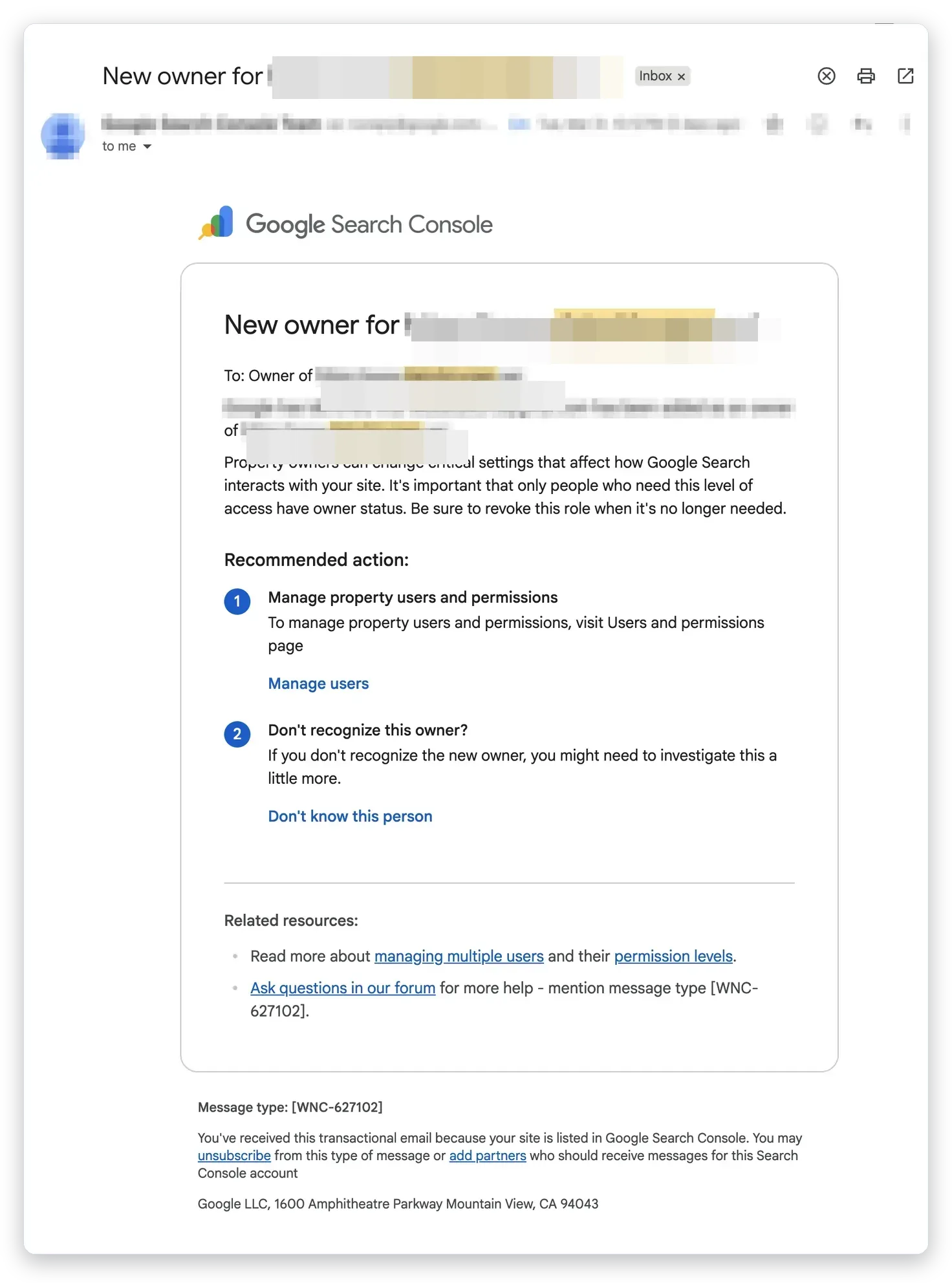 Varning i Google Search Console om att en ny ägare lagts till – Google Search Console och varningar om ny ägare, Business IT Support