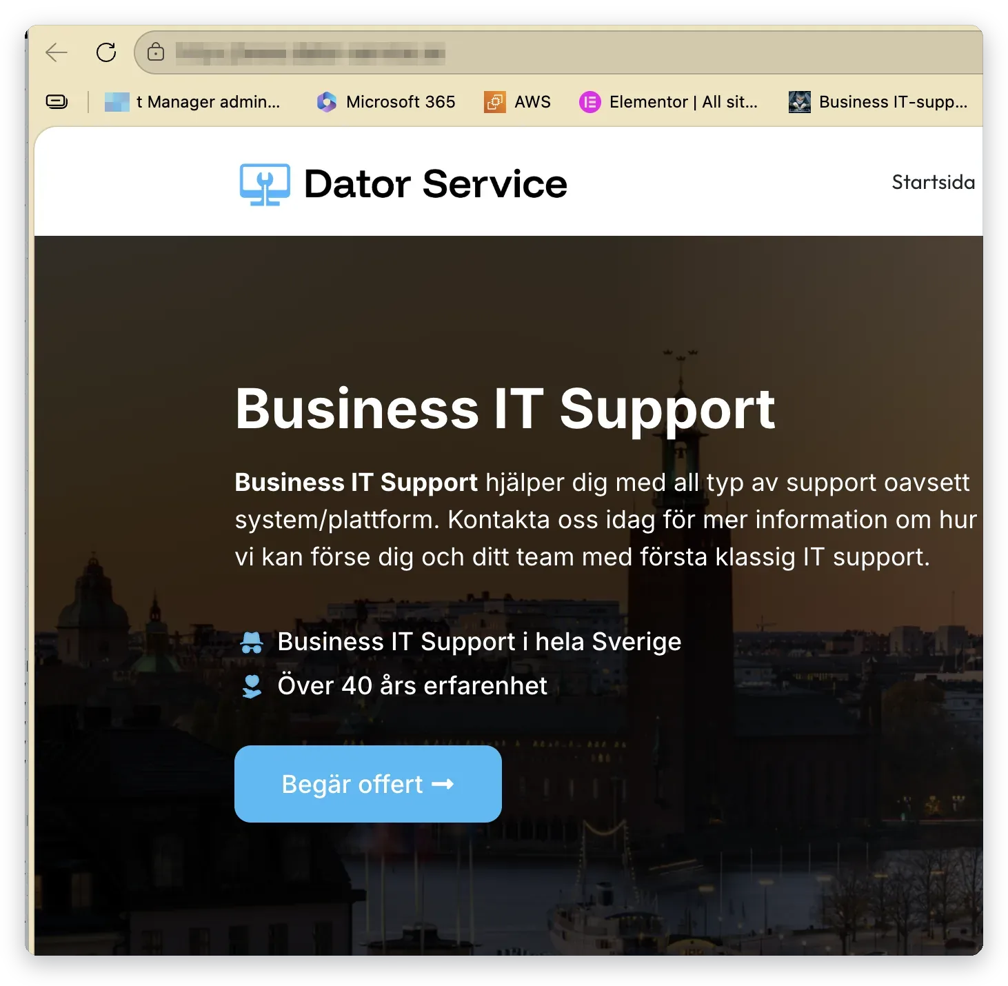 Startsidan på en WordPress-sajt efter åtgärd – härdning av WordPress mot intrång, Business IT Support